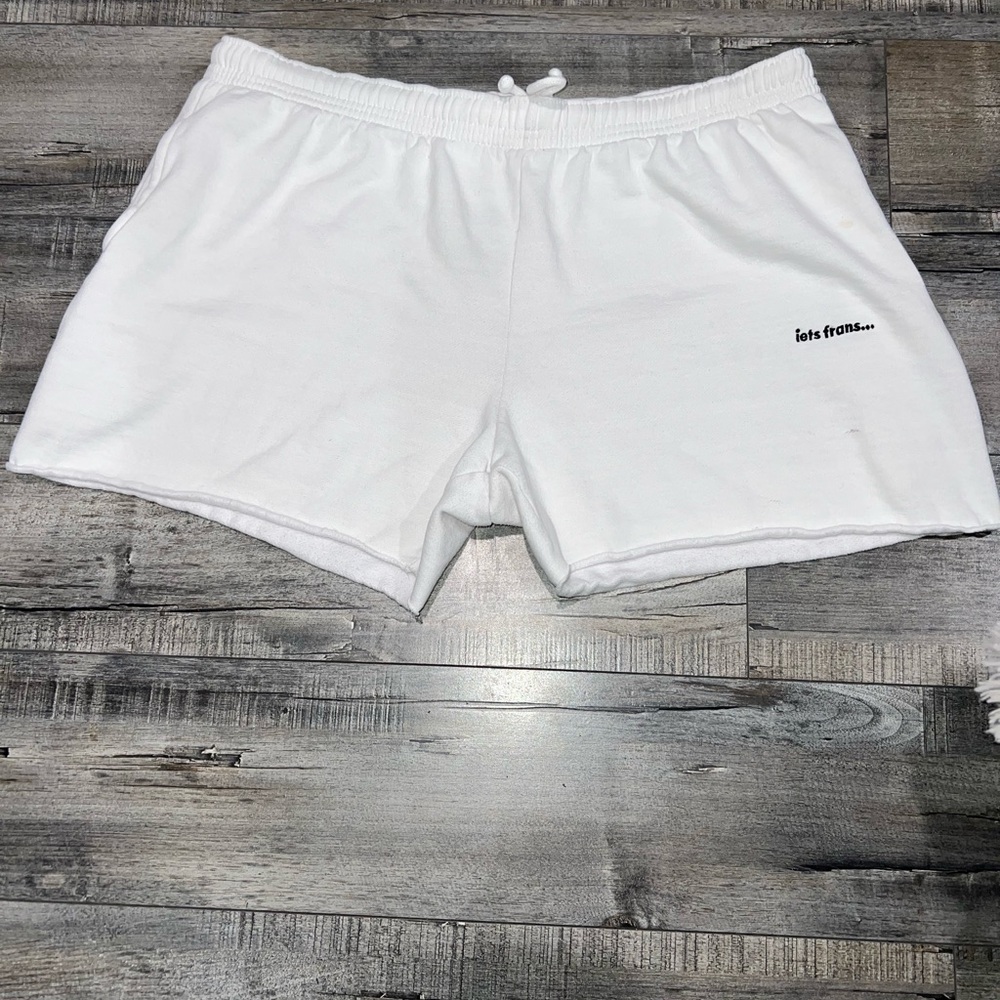 White Cozy Drawstring Lounge Shorts with Small Script Logo